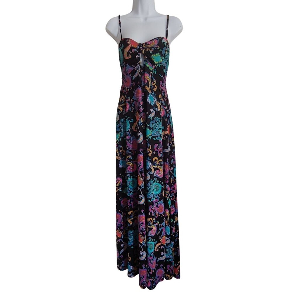 Baby Phat Y2K Whimsy Paisley Strappy Tie in Back Maxi Dress L Cat Logo